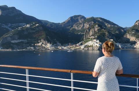 Image Title: Amalfi from the deck of Azamara Journey. [Photo: Open Door Travelers]