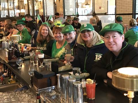 Image Title: Saint Patrick's Day Brunch at the Dearborn.  Hash & Eggs with Bloody Mary/Beer Back. [Photo: Open Door Travelers]