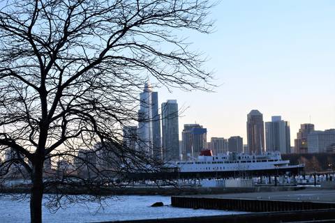 Image Title: Chicago Skyline from Navy Pier. [Photo: Open Door Travelers]