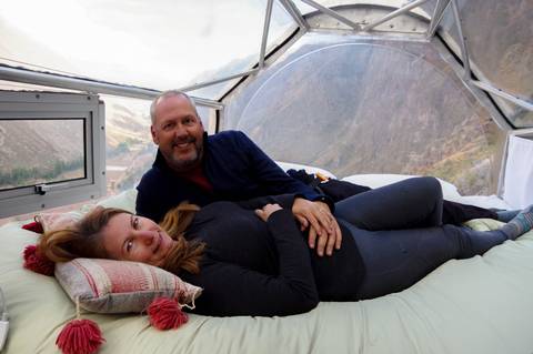 Image Title: A romantic room with a view . . . 1,200 ft above the valley floor. [Photo: Skylodge Adventure Suites]