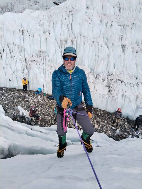 Image Title: Climbing in the Khumbu Ice Fall above Everest Base Camp - ON MY BIRTHDAY! [Photo Credit: Dawa Gelzen Sherpa, Sherpa Mountain Guide]